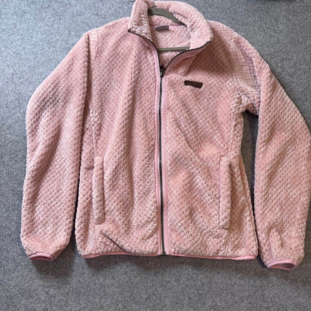 Columbia Fleece Jacket Womens Medium Pink Full Zip Sherpa Teddy Soft Cozy